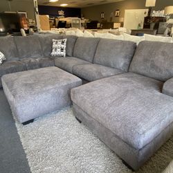 New Grey Family Room Sectional Was $2299 Now $1700 With Ottoman 4pc And Accents! At Lux Furniture 