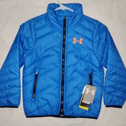 XS YOUTH boys under Armour Coldgear Reactor Jacket Blue Puffer Full Magnet Zipper