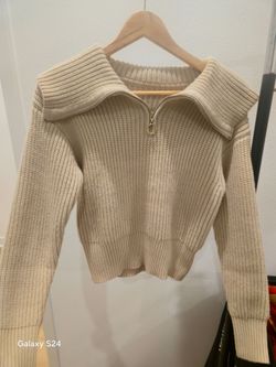 Cream Chunky Knit Half-Zip Sweater