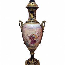 Magnificent Antique Sevres-Style Covered Porcelain Urn – Hand-Painted 18th Century