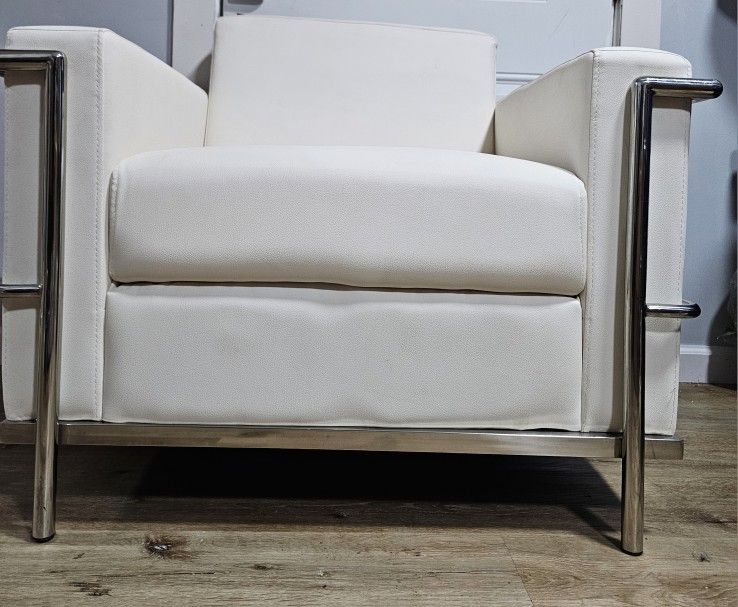 White Modern Faux Leather Accent Chair