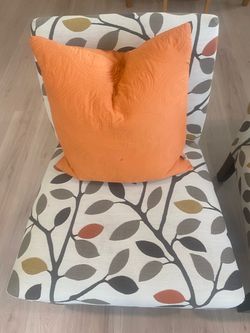 Fabric Armchair with Leaf Print Upholstery