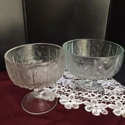 VINTAGE 1970’s FTD clear glass pedestal bowls(2)