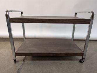 Vintage Mid-Century Style Two-Tier Serving Cart with Wood Grain Shelves