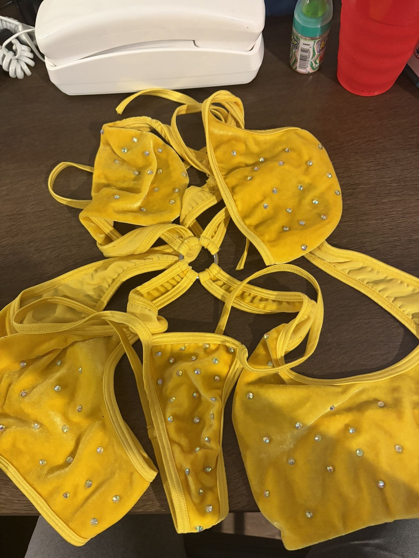 Yellow Rhinestone Dancer Outfit