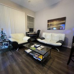 2 Leather Sofas Color Black & White Real Leather 