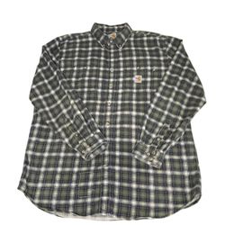 Carhartt FR Plaid Shirt Men's XL | Blue Green Cotton Workwear Button Down