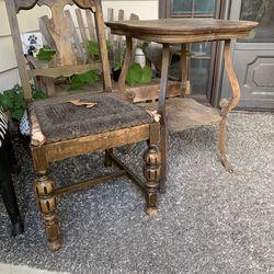 Old Wood Table & Chair