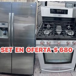 SET DE REFRIGERADOR GE DE 36  ANCHO Y ESTUFA EN ESELENTE CON DICIONES 