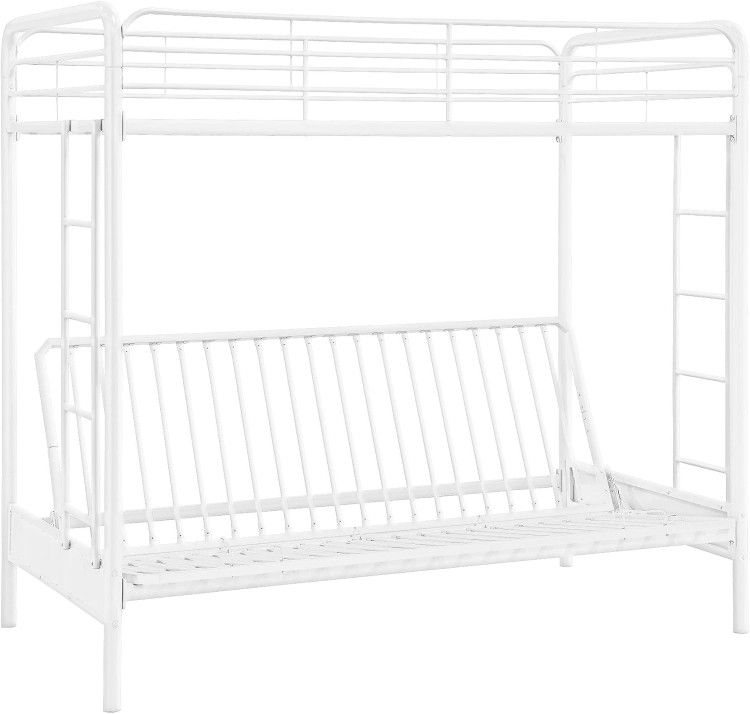 Twin Bed -Over Futon Metal Bunk Bed, Off White