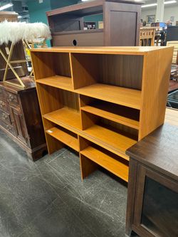 Domino Mid-Century Modern Walnut Wall Unit Bookshelf with Sliding Doors