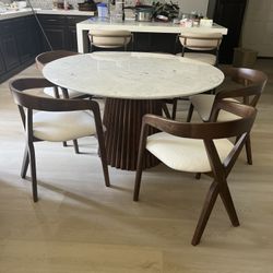 Mid Century Modern Dining Table Set Marble Top - Free Delivery ✅ Round Dining Table Set
