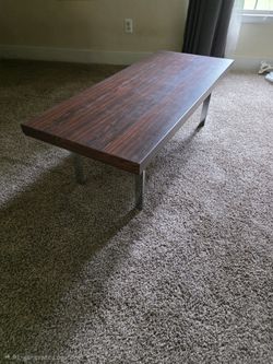 Modern Coffee Table with Metal Legs – Dark Wood Finish