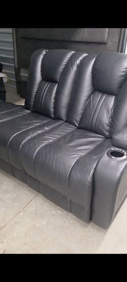 Modern Black Leather Power Reclining Theater Sofa – Like New Condition!