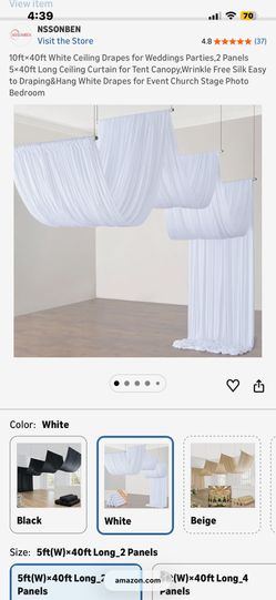 10ft x 40ft White Ceiling Drapes – 2 Panels