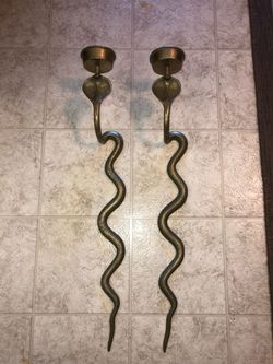 Rare Pair Of Antique Brass Cobra Snake Wall Sconces.