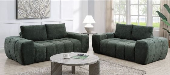 Brand New Green Super Plush Compressed Foam Sofa & Loveseat