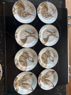 8 - Williams Sonoma Damask Easter Bunny Salad Plates