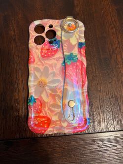 Floral Strawberry iPhone Case with Wrist Strap