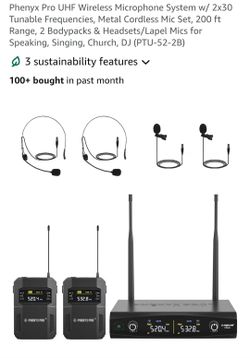 Phenyx Pro UHF Dual Wireless Microphone System PTU-52-2B