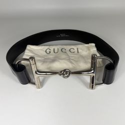 GUCCI Wide Black Patent Leather Belt with Oversize Horsebit Buckle Size 75 / 30