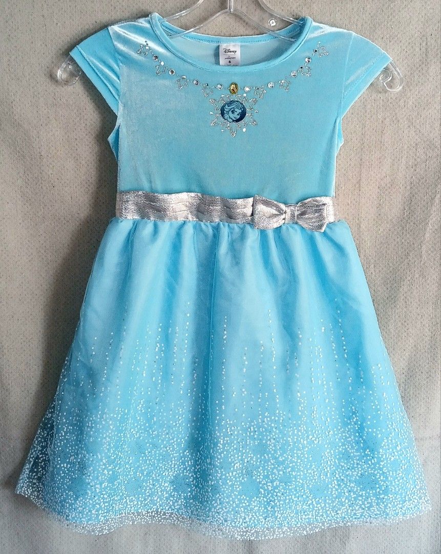 Disney's Frozen Elsa Blue Velvet Sparkle Dress Size 6 NWOT