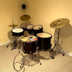 PDP Concept Maple 7 Piece Red Drum Set Kit w Zildjian Cymbals DW Hardware Pedal