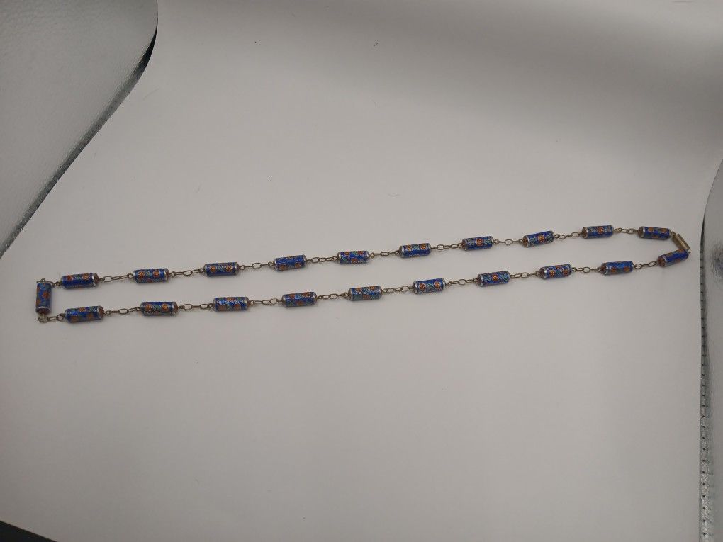 Antique Chinese Silver Cloisonne Enamel Necklace