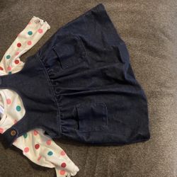 Old Navy Overall Dress With Polka Dot Long Sleeve Shirt 3-6months 