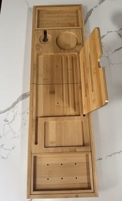 Expandable Folding Bamboo Bathtub Caddy Tray