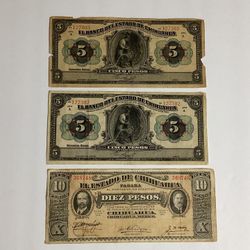 1913 & 1914 Mexico Large Notes - Antique Bills , Old Money