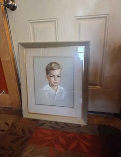 Beautiful MCM Framed Boy Portrait Art