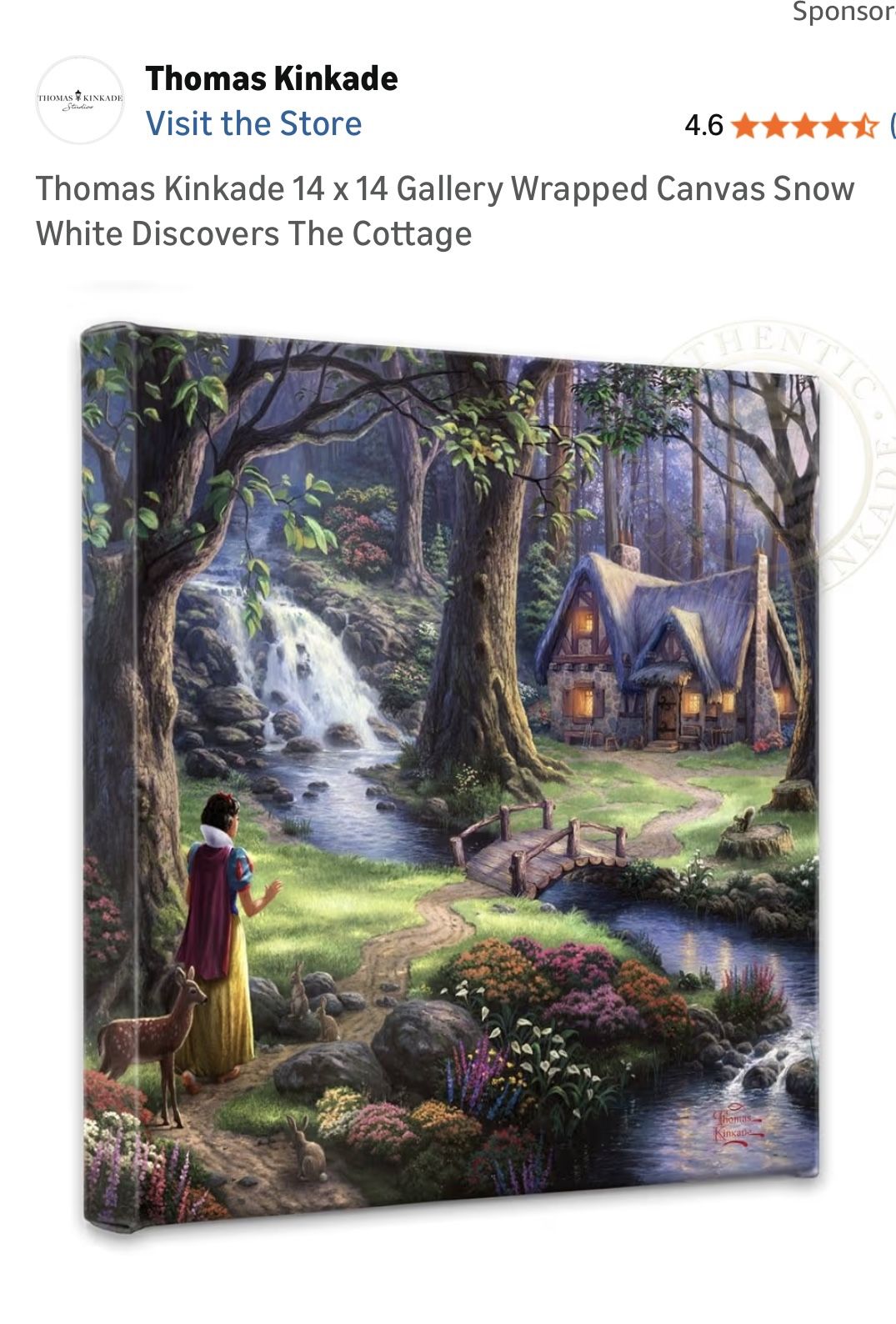 Thomas Kincade Disney Snow White 14”c14” Wrap Canvas