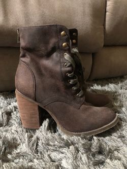 Brown ankle boots faux suede women’s boots lace up front and rear zipper