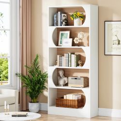 5-Tier Bookcase, 71" Wood Etagere Bookshelf with Storage Shelves