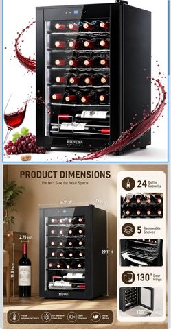 🔥Brand new 🔥 COOLER 24 Bottle Wine Cooler, Wine Fridge for Office, Kitchen & Bar Freestanding & Under Counter, 6 shelves, Fast Cooling Compressor, D