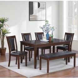 6-Pcs Dining Set Table + 4 Chairs + Bench