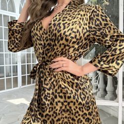 Leopard Print Night Robe With Belt Great Valentines Day Gift 