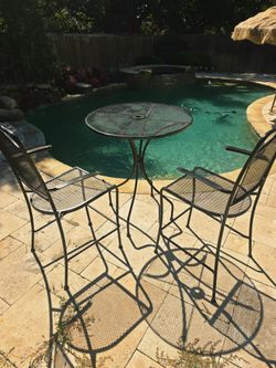 ​3-Piece Wrought Iron Outdoor Bar Height Bistro Set with Umbrella Hole
