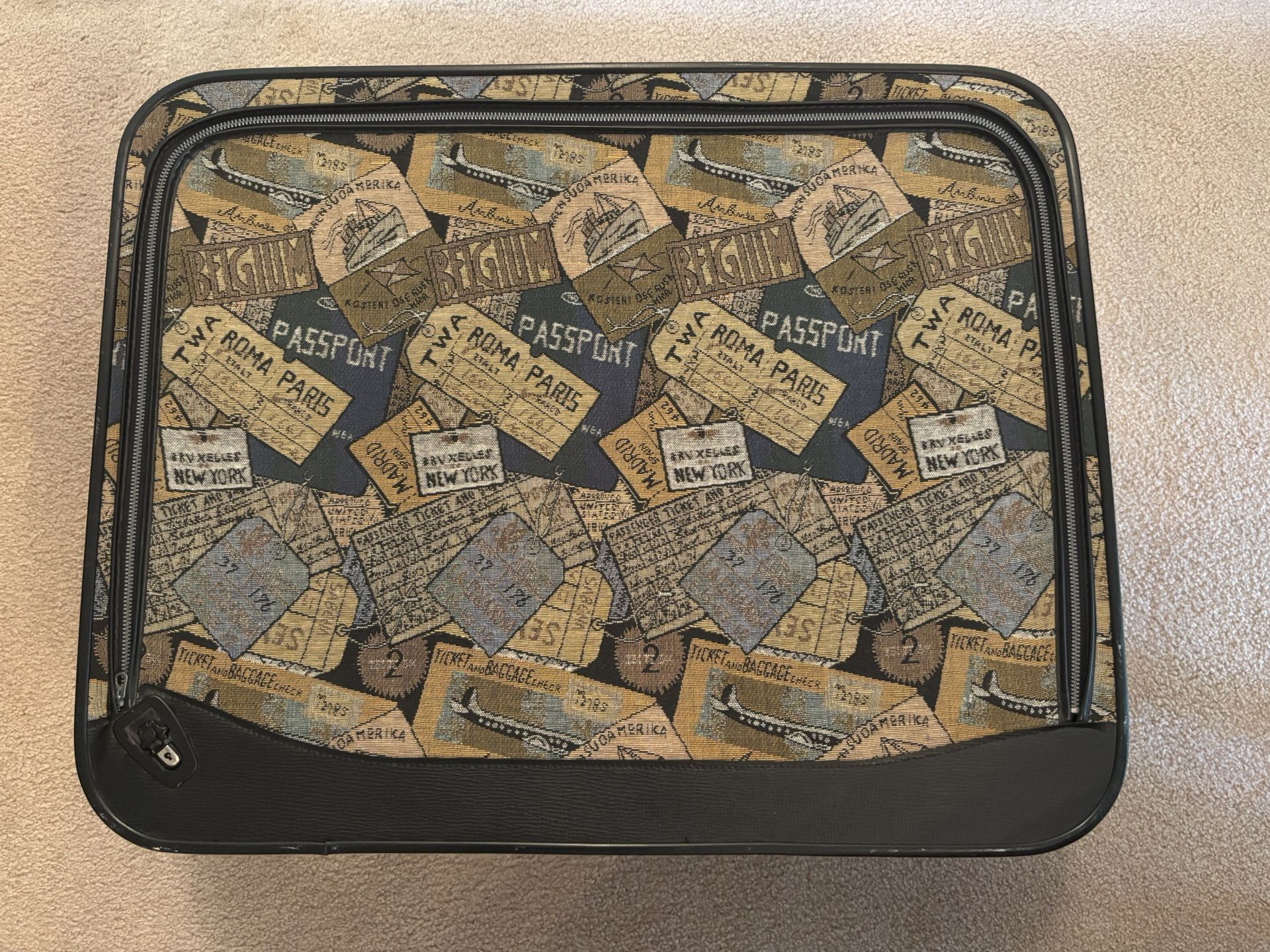 Vintage Passport Art Deco Suitcase