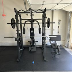 Vesta Fitness Smith Machine 2001 w/Bench Attachment | 230lb Bumpers Weights | 7ft Olympic Bar | Fitness | Gym Equipment | FREE DELIVERY 🚚 