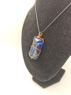 Blue Stone Copper Wire Wrap Pendant Necklace