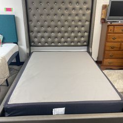 Silver Upholstered Velvet Queen Bed Frame $299.99 