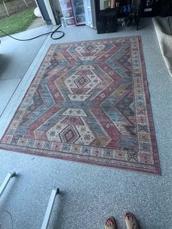 Vintage-Style Oriental Rug 90x115 – Soft Rose Medallion with Teal Accents