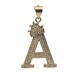 Men’s 14k Yellow Gold CZ Cubic Zirconia Initial A With A Crown 1.5” Inch Pendant For Necklace GP3113440