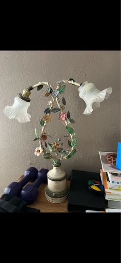 Vintage floral toleware table lamp