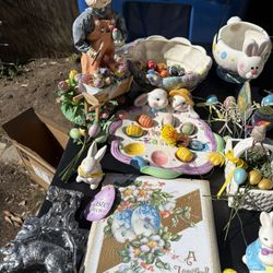 Vintage Assorted Porcelain Rabbits Eggs Baskets Plated and Lot More
