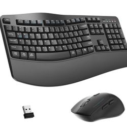 Reccazr Wireless Ergonomic Keyboard & Mouse Combo Wave Wrist Rest Silent SEALED