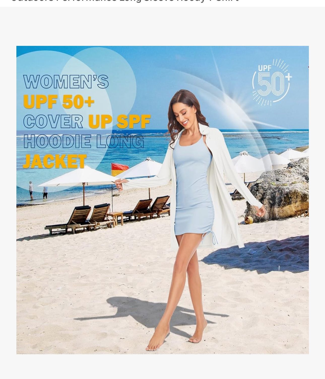 $10-Women's White UPF 50+ long-sleeve sun protection top.