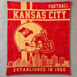 Kansas City Football Throw Blanket 50x60 Red Gold Helmet Skyline Soft Plush New